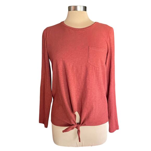 J. Crew Mercantile Burnt Orange Rust Tie Front Cotton Tee MED Long Sleeve Fall - Picture 1 of 6